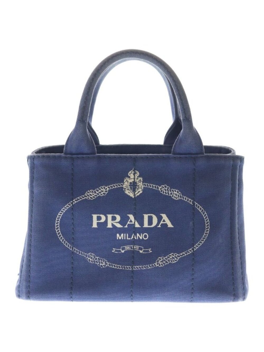 Prada Canapa Triangle Logo Canvas Shoulder Bag Navy